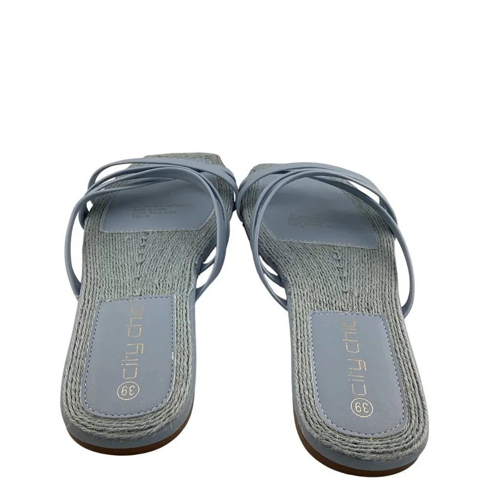 City Chic Womens Delia Slide Blue‎ Size 8-8.5 39 NWB Espadrille Sandals Strappy